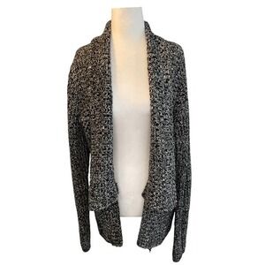 Bass Hand Knit Cardigan Sweater Black Heather Knit Shawl Collar Long Sleeve M